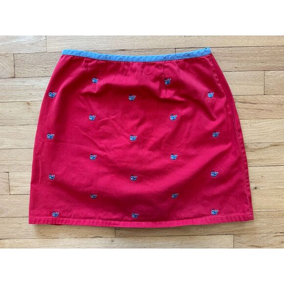 Lands End Red  Blue Whales Embroidered Skirt Shorts Preppy Skort Size Junior S - Picture 1 of 7